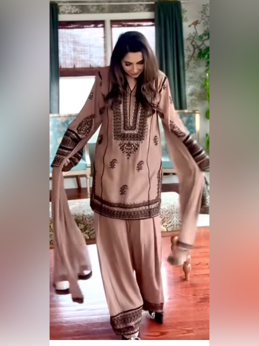 Dusty Rose Embellished baloachi style outfit Button-Down Shirt